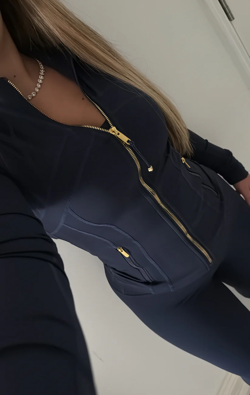 navy gold zip set leggings