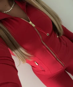 red set gold zip leggings