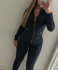 navy gold zip set leggings