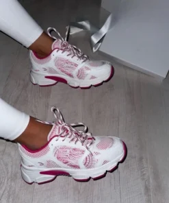 pink and white trainers
