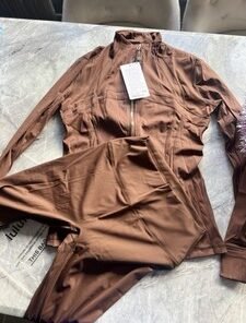 brown gold zip set leggings