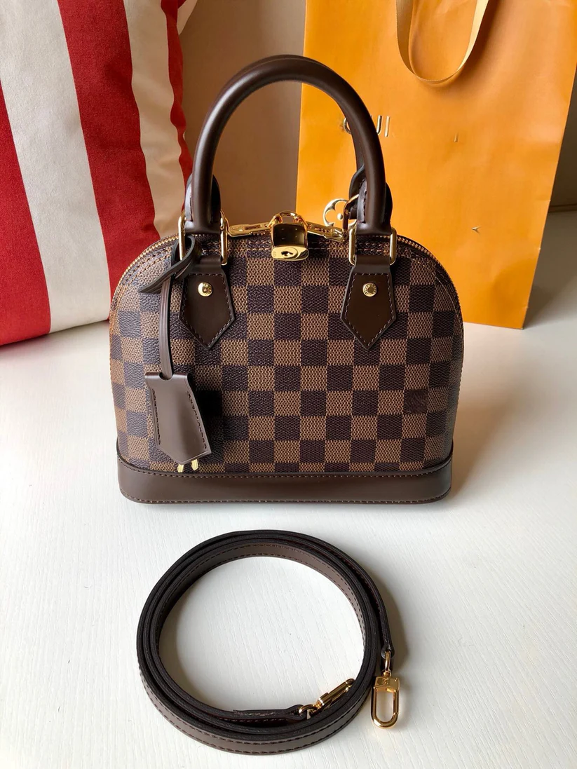 brown grid handbags