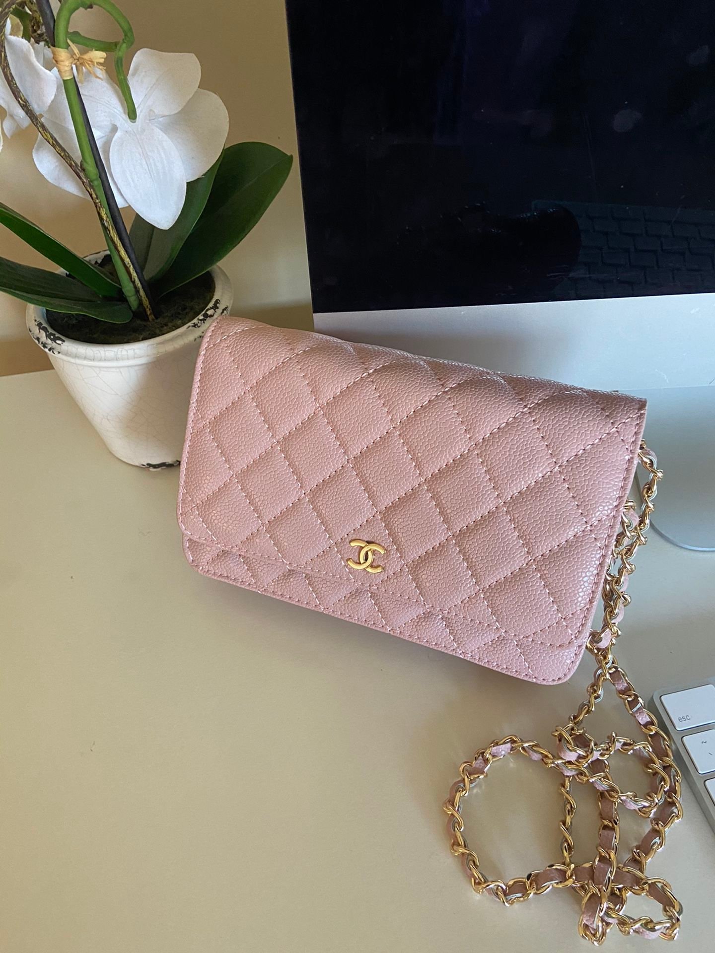Pink Gold Chain Cross Body Bags