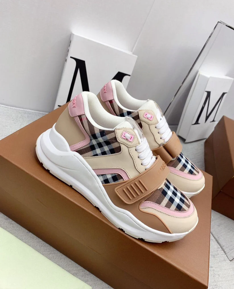 pink grid trainers