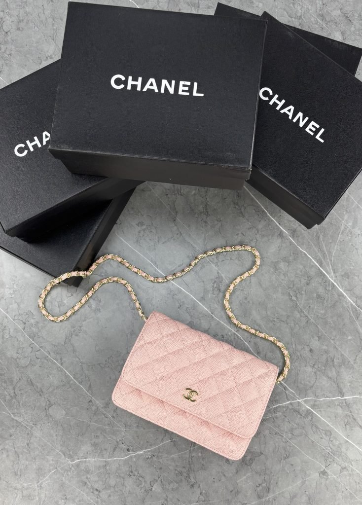 Pink Gold Chain Cross Body Bags